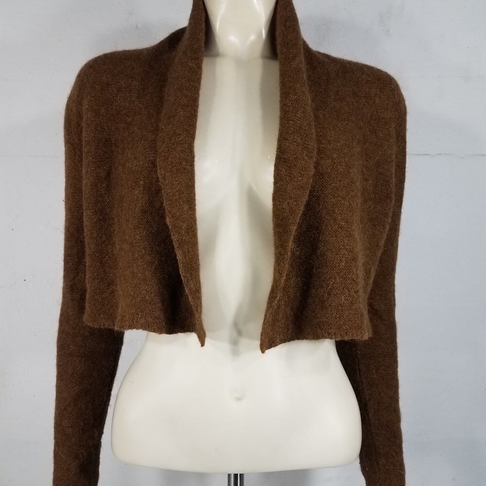 Peruvian Connection brown 100% Royal Alpaca bolero cardigan ladies Small
